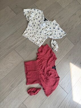 Forever 21 Cream Floral Crop Top & Forever 21 Red Crop Top - 2-Pack